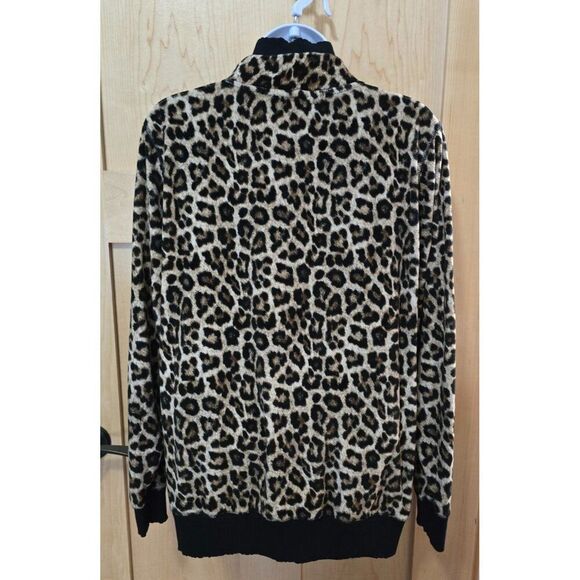 Michael Kors Womens Leopard Print Zip-Up Jacket Long Sleeve mob wife animal soft - Picture 2 of 8